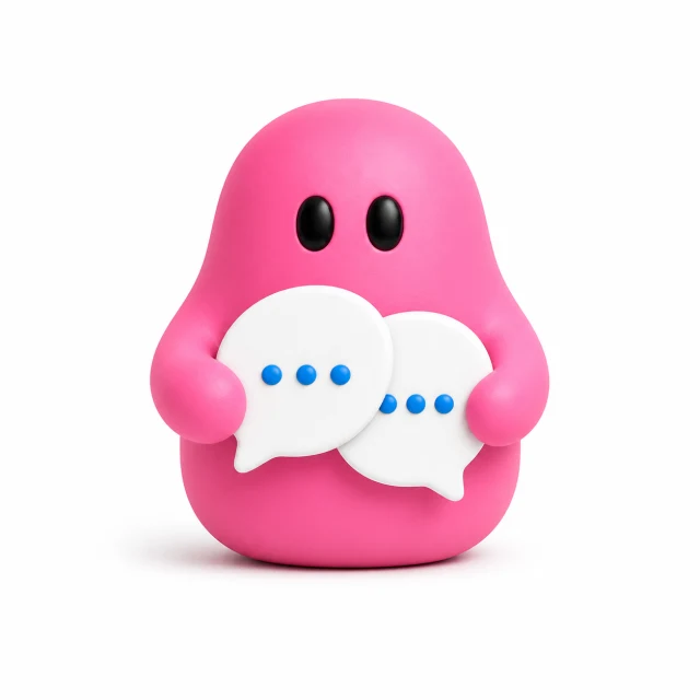 Pink Community Manager bot holding conversation bubbles
