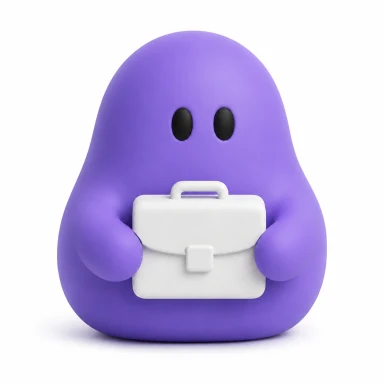 Violet LinkedIn Publisher bot holding a work briefcase