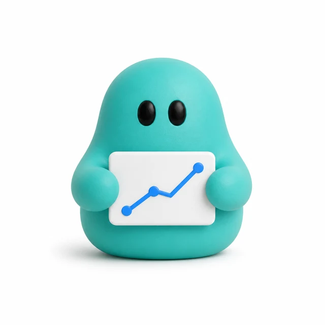 Teal Performance Analyst bot holding an upward trend chart