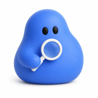 Blue Research Scout bot holding a magnifying glass